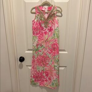 Girls Floral Lilly Pulitzer Maxi Dress with Gold Neckline